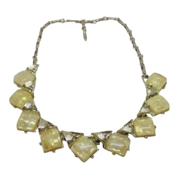Coro Lucite Necklace Vintage Yellow Vintage Square Gold tone Link - Picture 1 of 9